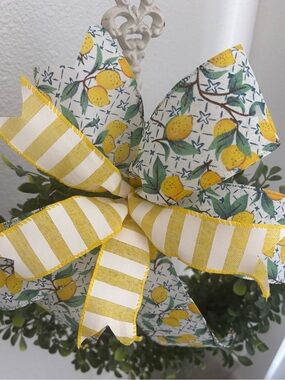 Yellow Lemon Rustic Farmhouse Bow Handmade 5” Hurricane DIY Wreath Final Sal